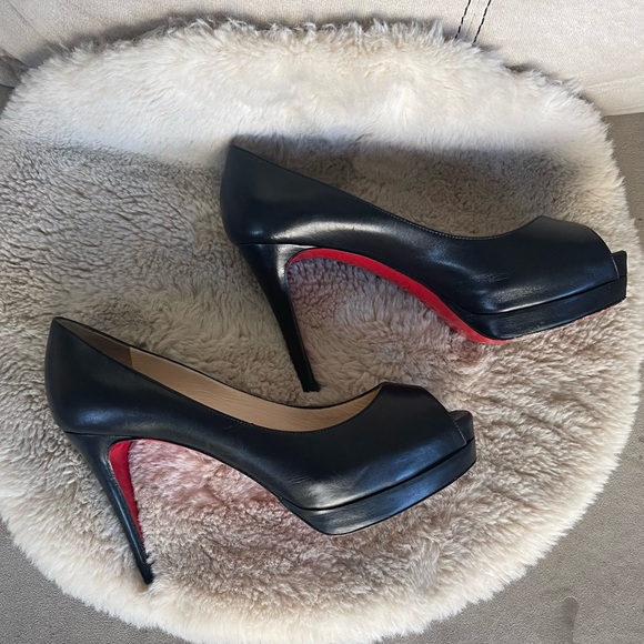 Christian Louboutin Leather Peep Toe Heels - Picture 2 of 11